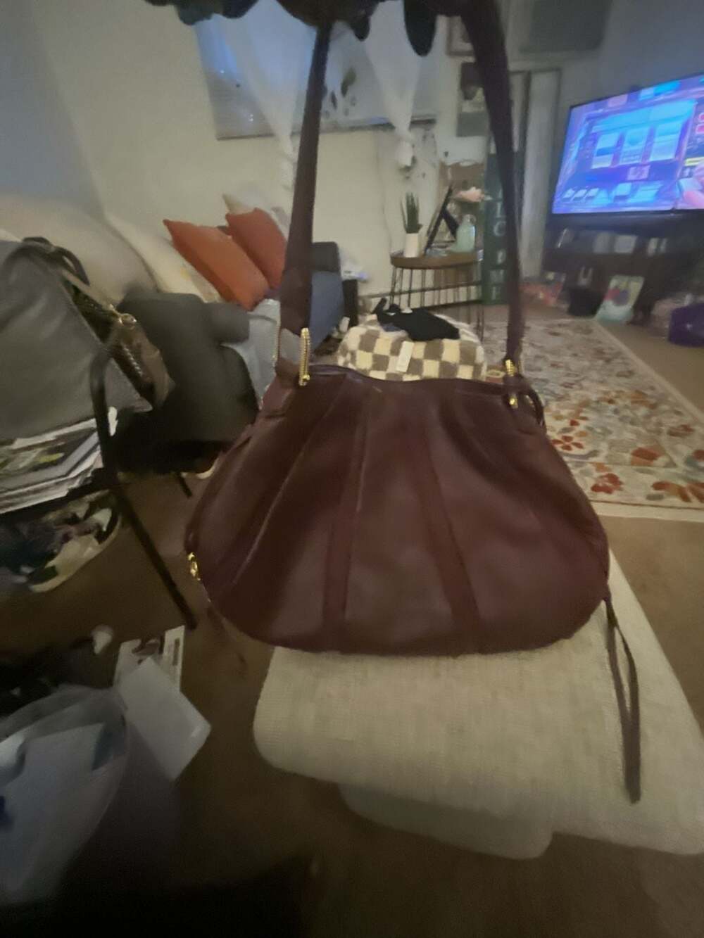 Aimee Kestenberg Tuscany Burgundy Pebble Leather Hobo Bag